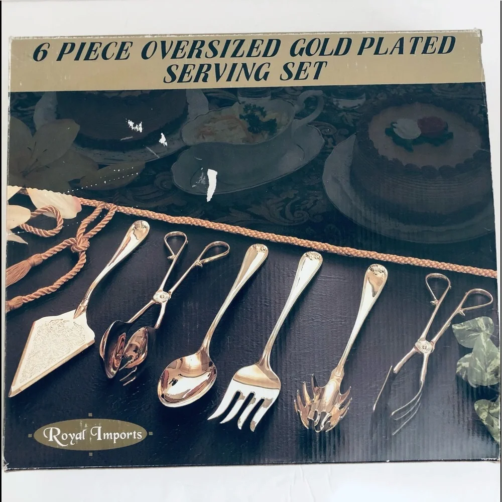 Vintage New Royal Imports, Inc Gold Plated Serving Set 6 Piece Oversized